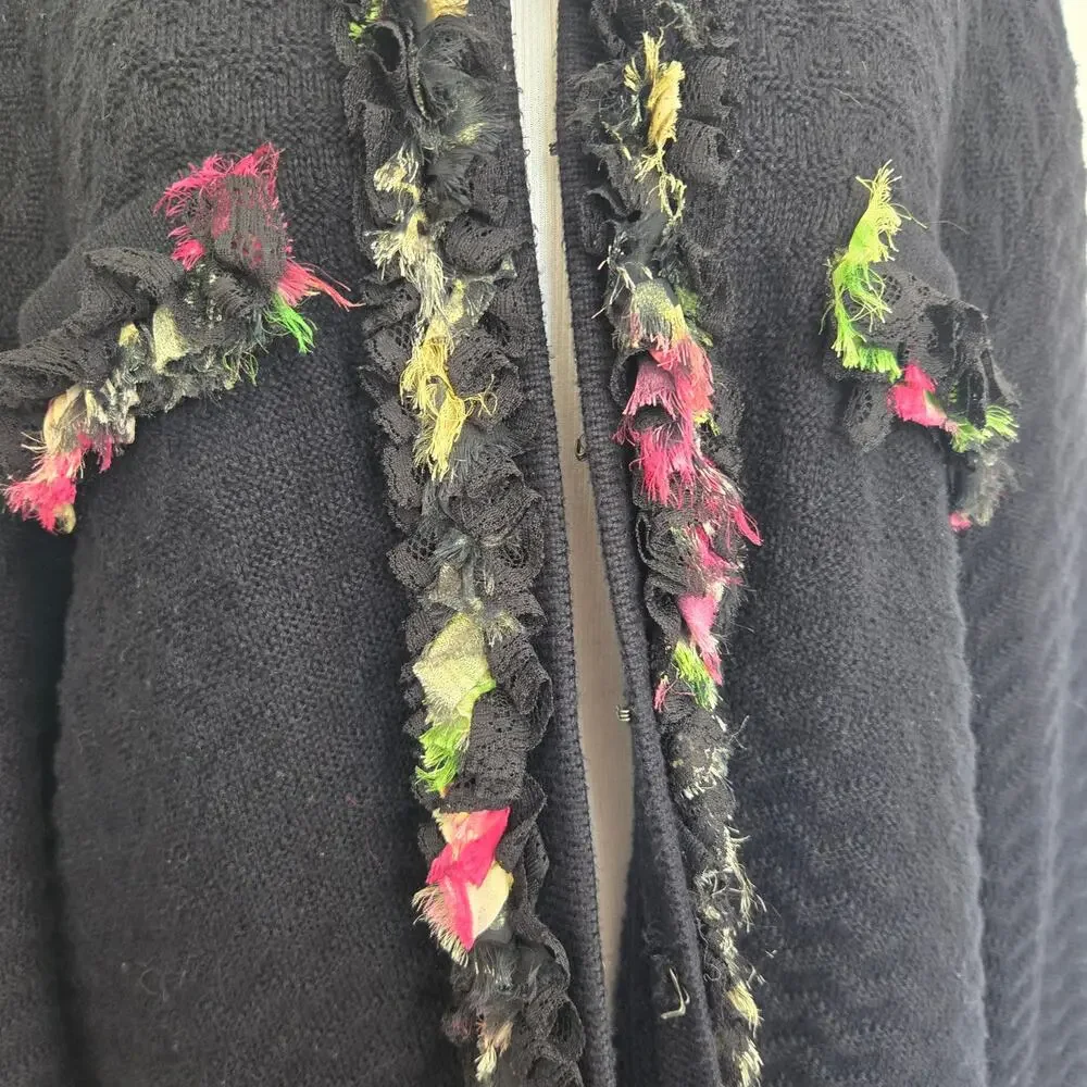Michael Simon Plus Size Cardigan Ruffled Floral Trim Longline Classic Women 3X